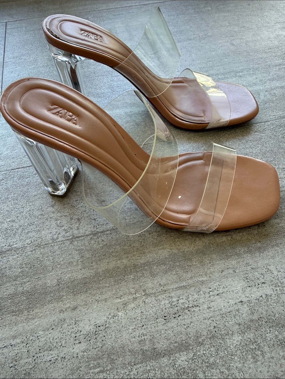 Clear and tan block heel sandals size 5 | going out, special occasion, y2k - Picture 2 of 7